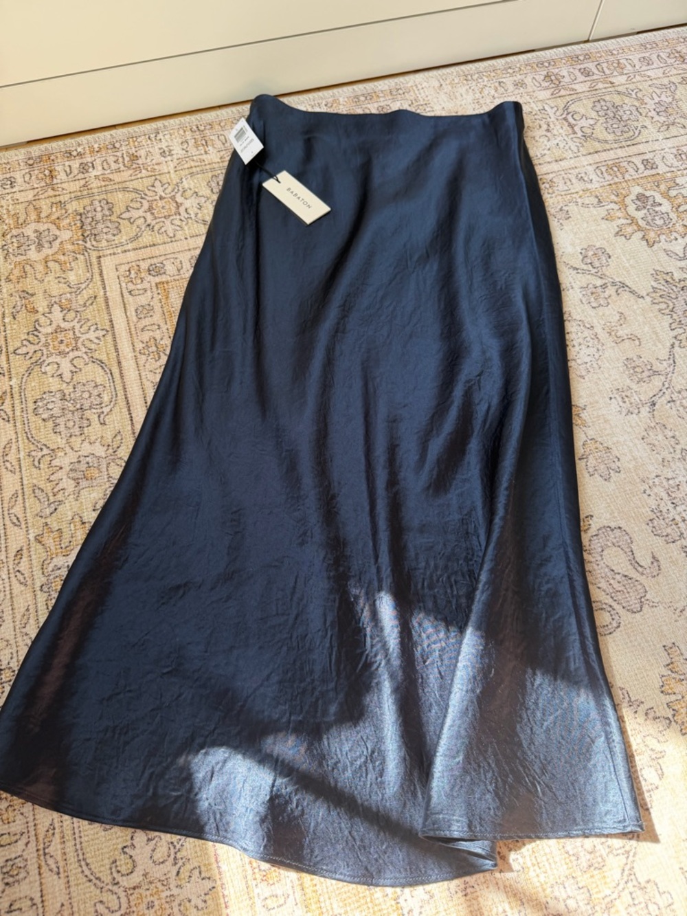 NWT Babaton Midnight Navy Satin Maxi Skirt